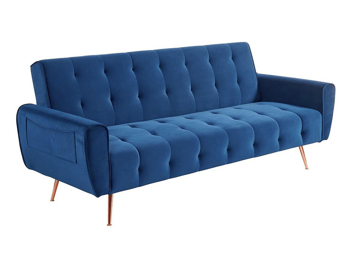 SCHLAFSOFA Klappsofa 3-Sitzer - Samt - Dunkelblau - POLANI - Blau, Textil (209/83/83cm) - Vente-Unique