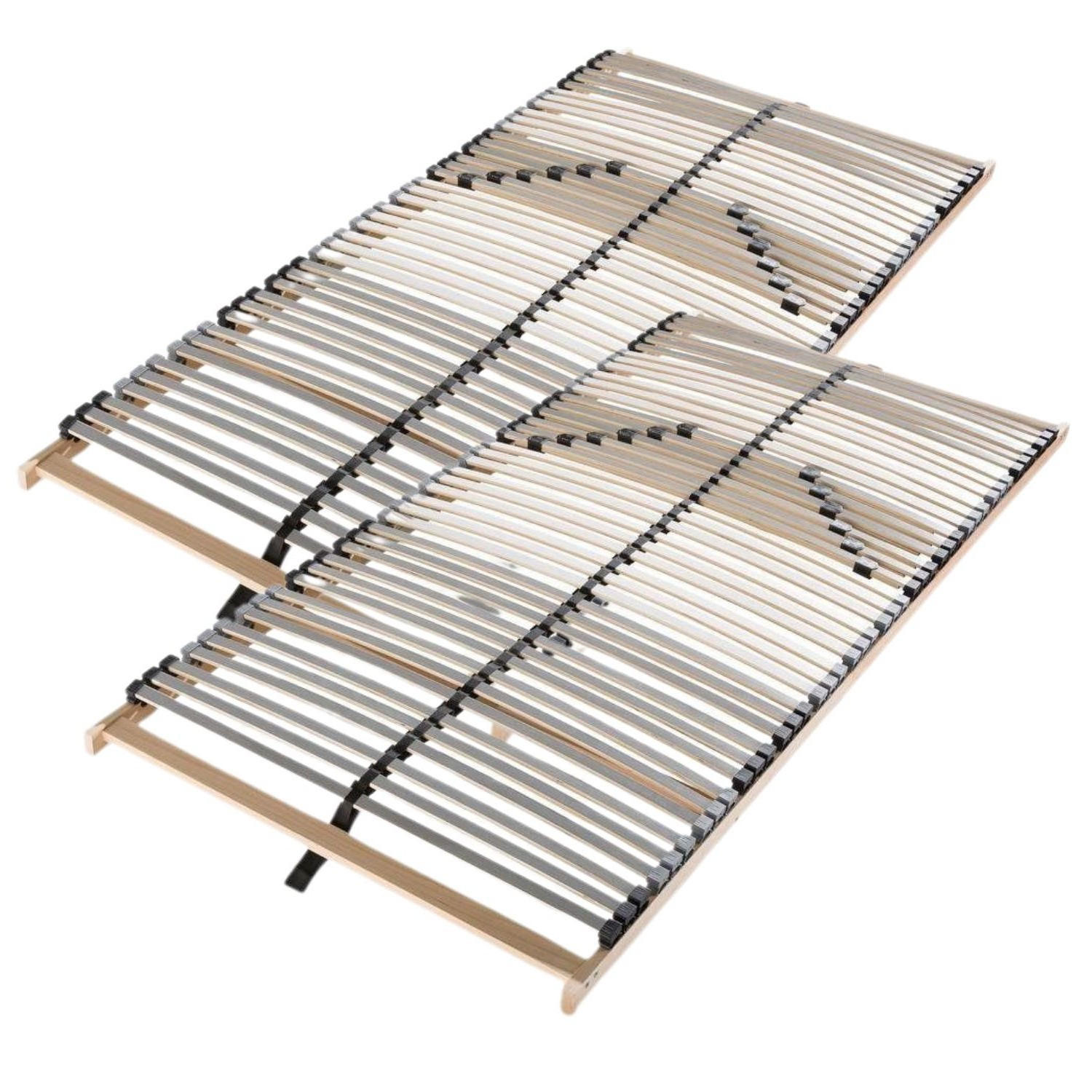 LATTENROST Lux Fix SET - 160x200 cm (2x 80x200 cm), mit Härteregulierung, 7 Zonen, 42 Latten, Buchenholz - Buchefarben/Braun, Holz (160/200cm) - Sleepneo