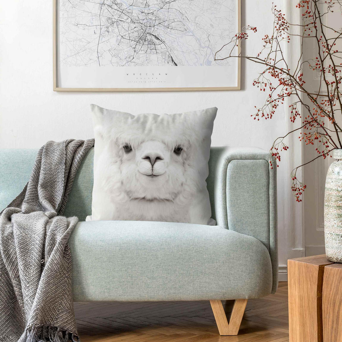 KISSENBEZUG Lächelndes Alpaka 40/40 cm - Weiß, Textil (40/40cm) - Bilderwelten