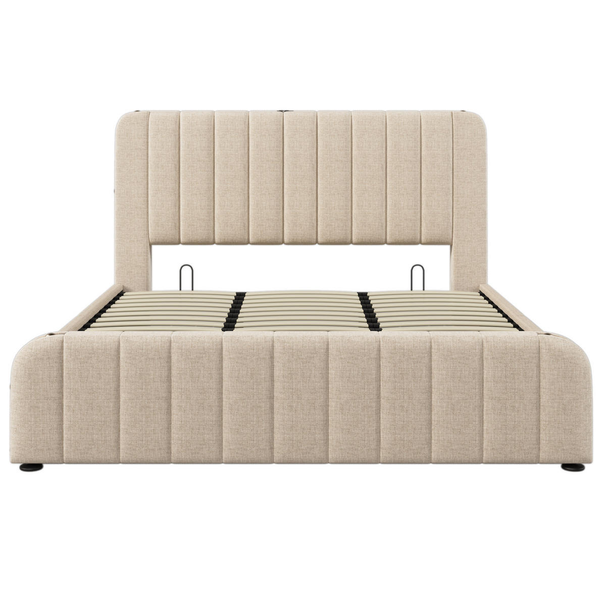 POLSTERBETT 180/200 cm mit Bettkasten, USB-C und gepolstertem Kopfteil - Beige, Textil (180/200cm) - BEAOK