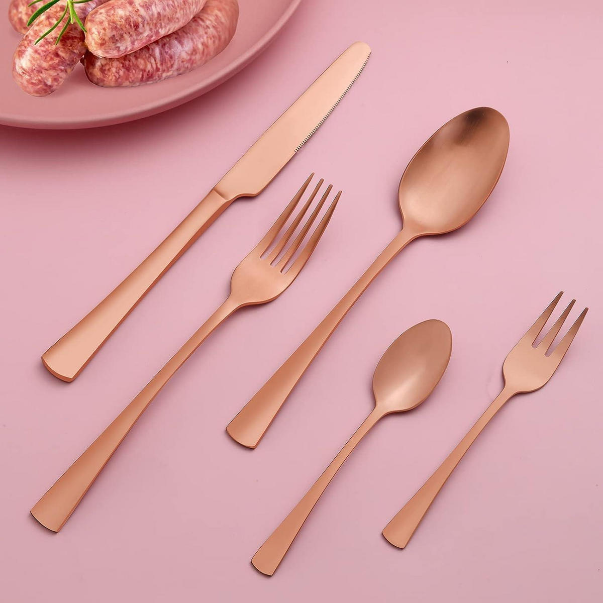 BESTECKSET 30-teilig Roségold Matt Edelstahl - Bronzefarben, Metall