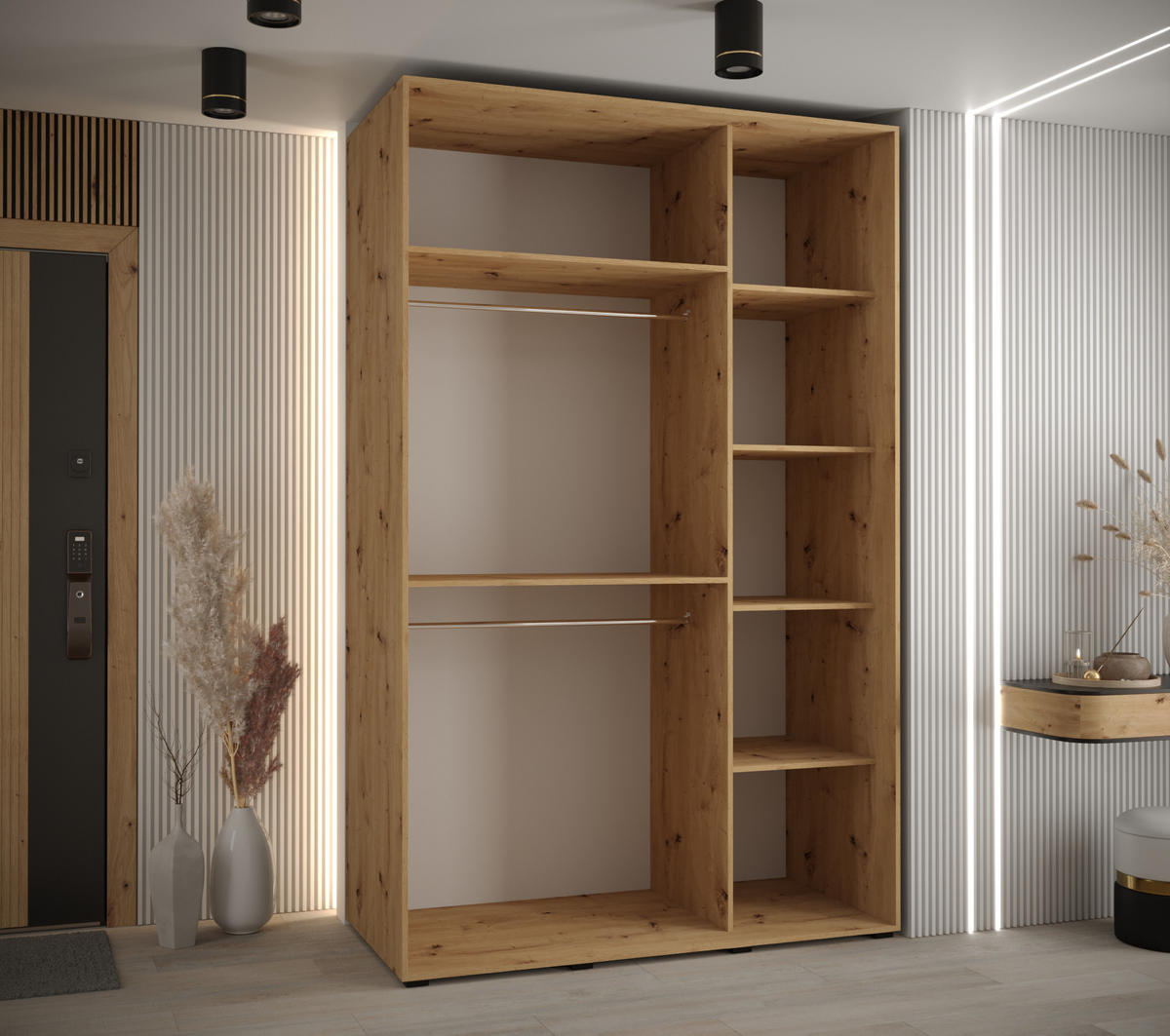 SCHWEBETÜRENSCHRANK 235,2/150/60 3-türig - Silberfarben/Weiß, Holz/Metall (150/235/60cm) - Abiks Möbel