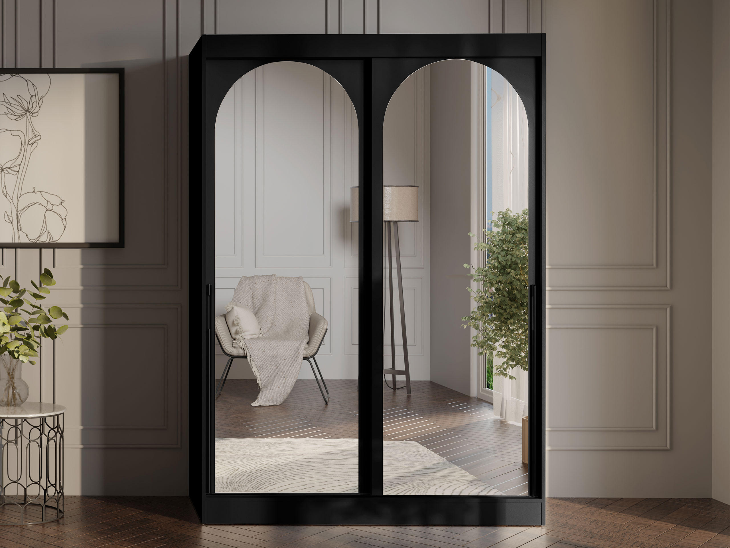 SCHIEBETÜRENSCHRANK Modin 150 - Schwarz, Holzwerkstoff/Kunststoff (150/216/65cm) - MIRJAN24