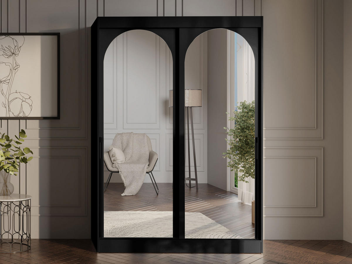 SCHIEBETÜRENSCHRANK Modin 150 - Schwarz, Holzwerkstoff/Kunststoff (150/216/65cm) - MIRJAN24