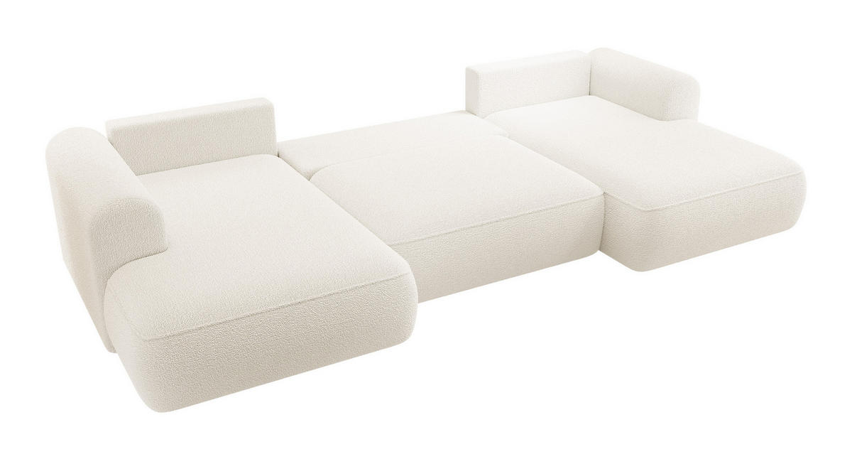 WOHNLANDSCHAFT Ovo Creme Boucle - Creme/Schwarz, Textil (375/95/185cm) - Selsey