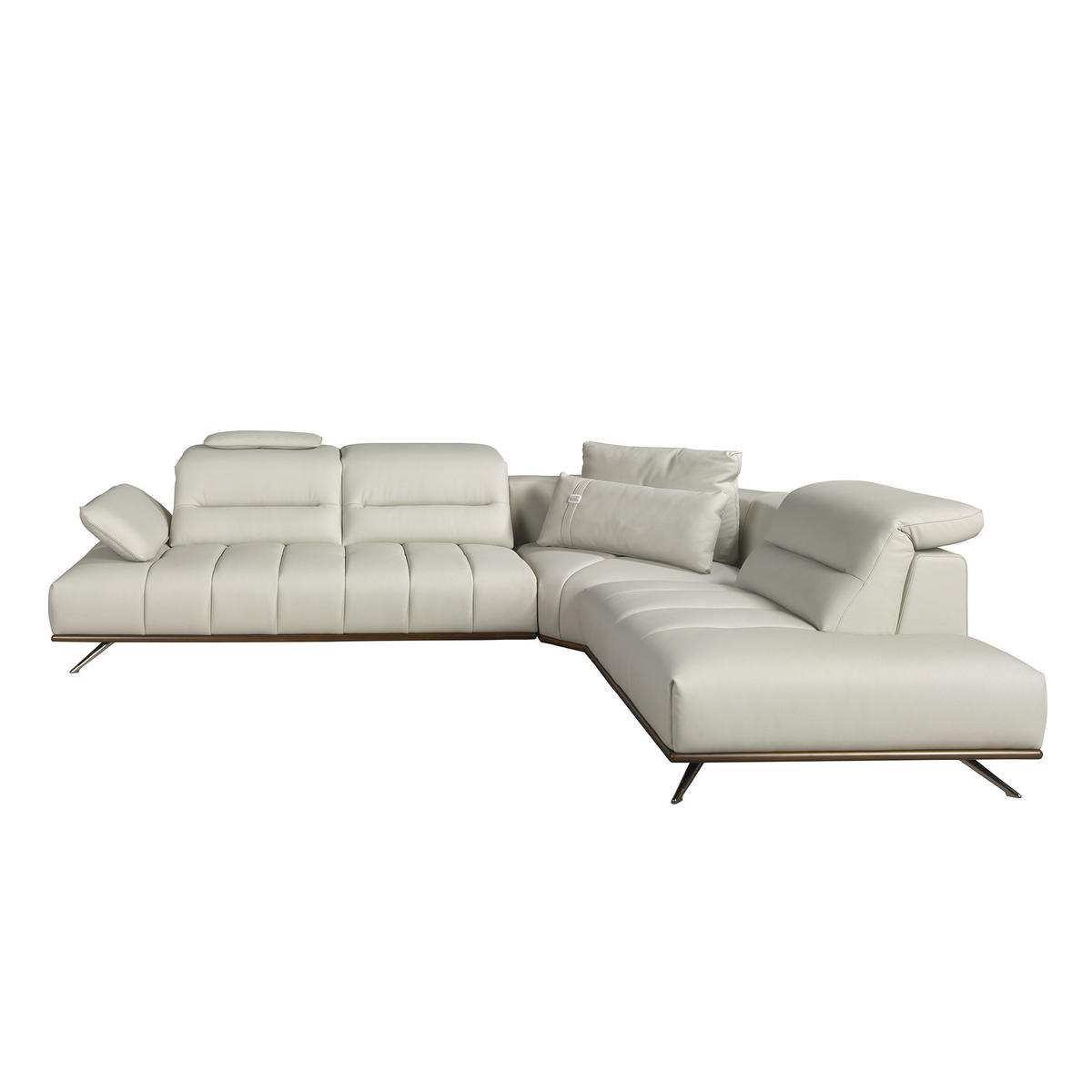 ECKSOFA Rechtsseitiges Ecksofa aus hellgrauem Leder 310/235/102 cm - Chromfarben/Dunkelgrau, Leder/Metall (310/235cm) - ANGEL CERDA