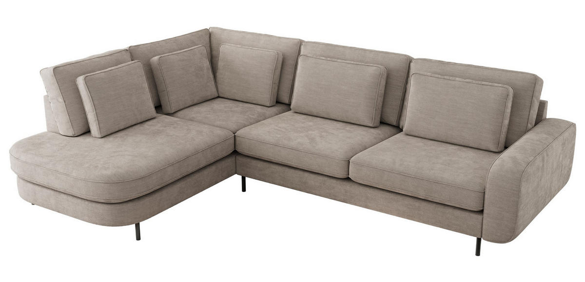 ROHOVÁ SEDAČKA CALENO L - Světle šedá Hrubě tkaná žinylka - Levá Strana - černá/světle šedá, kov/textil (317/225cm) - MKS