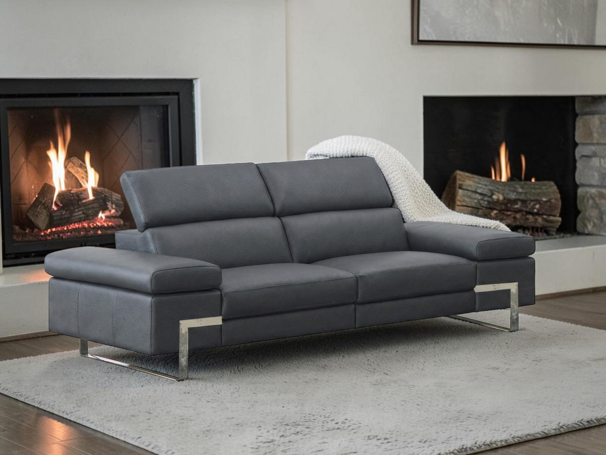 2-SITZER Sofa Opera Echtleder Anthrazit - Anthrazit, Leder/Metall (195/75/109cm)
