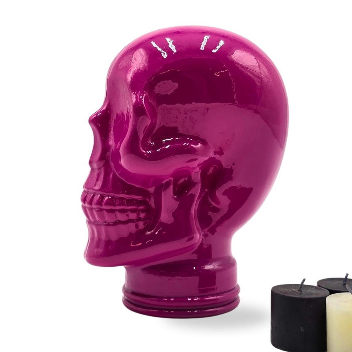 KOPFHÖRERSTÄNDER TOTENKOPF Glas OP2 pink - Pink, Glas (19/26/19cm) - DESIGN DELIGHTS