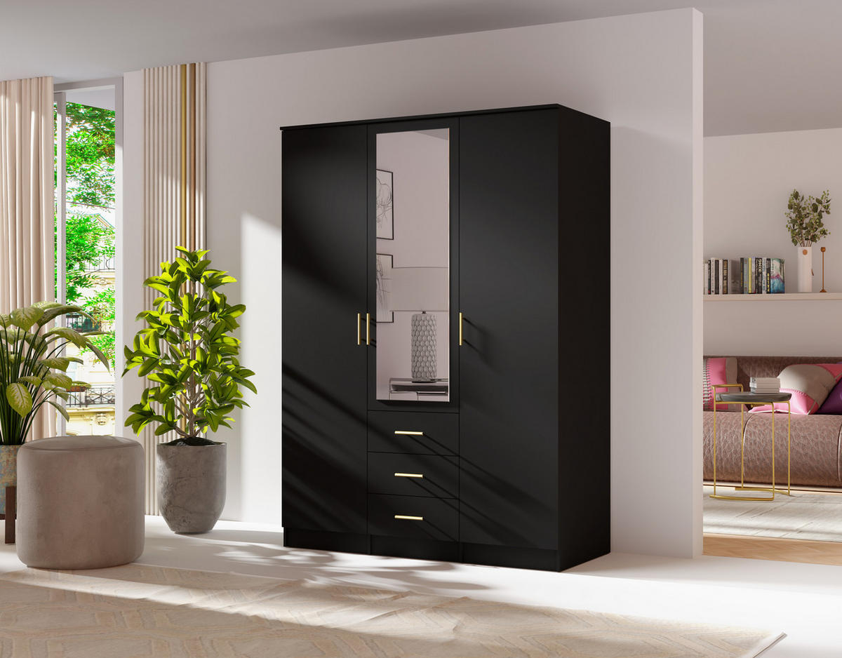 DREHTÜRENSCHRANK - LIMON 3D - Schwarz - Schwarz, Holzwerkstoff/Metall (154/210/64cm) - Möblo
