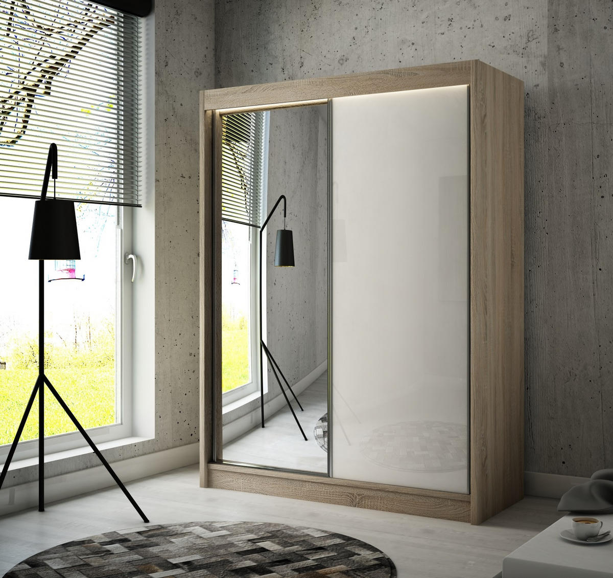SCHRANK Sonoma Eiche Velis Schiebetür Mit Spiegel 120 cm - Multicolor, Holzwerkstoff (120/215/61cm) - Sepro Meble