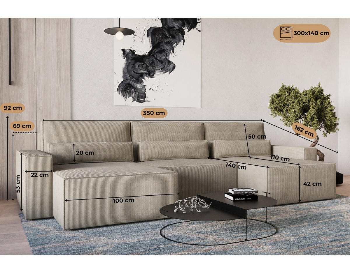WOHNLANDSCHAFT DENVER U mini - Schwarz - Schwarz, Holzwerkstoff (350/92/162cm) - Möblo