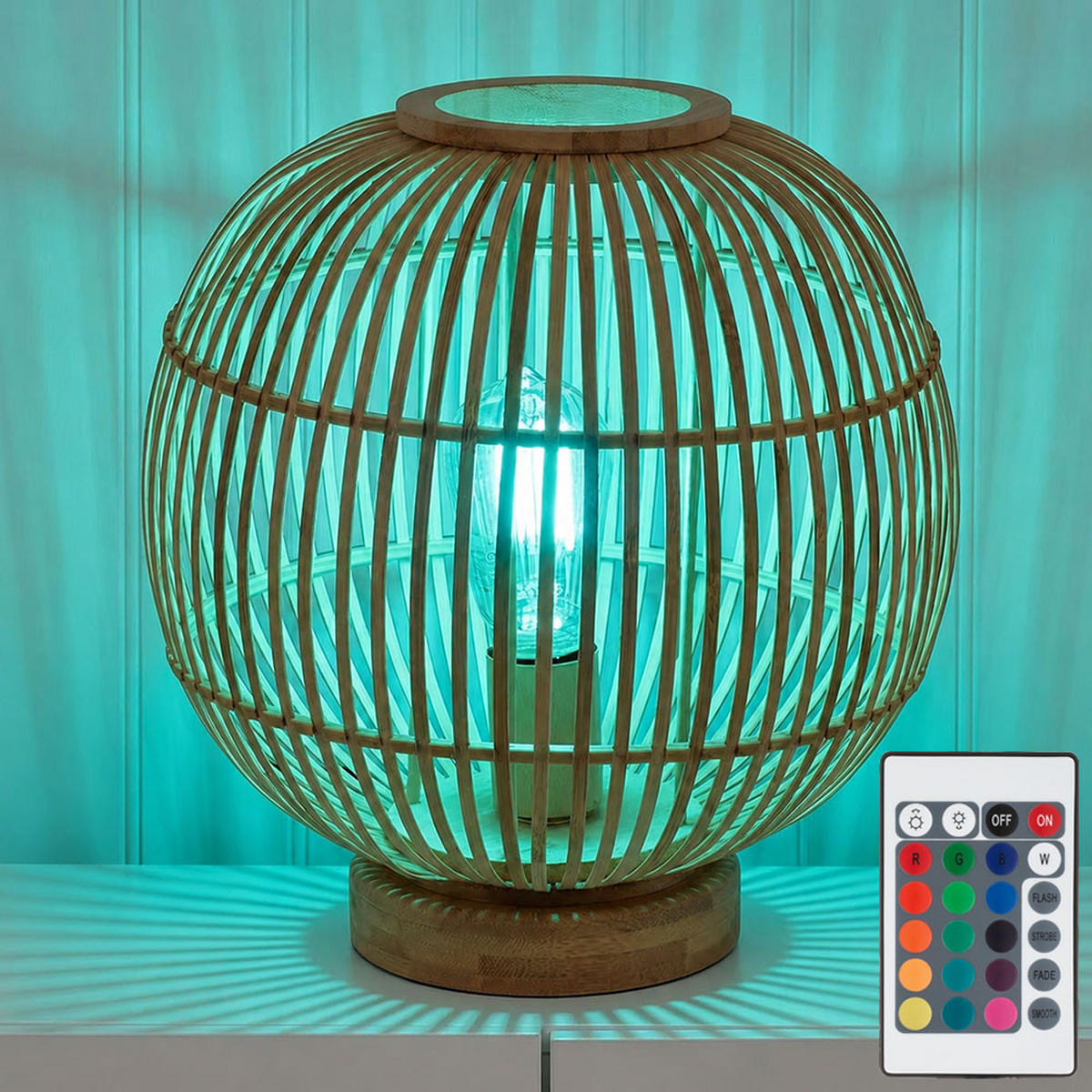 LED TISCHLEUCHTE Hildegard Braun Bambus - Braun, Holz (30/30/33.5cm) - Globo Lighting