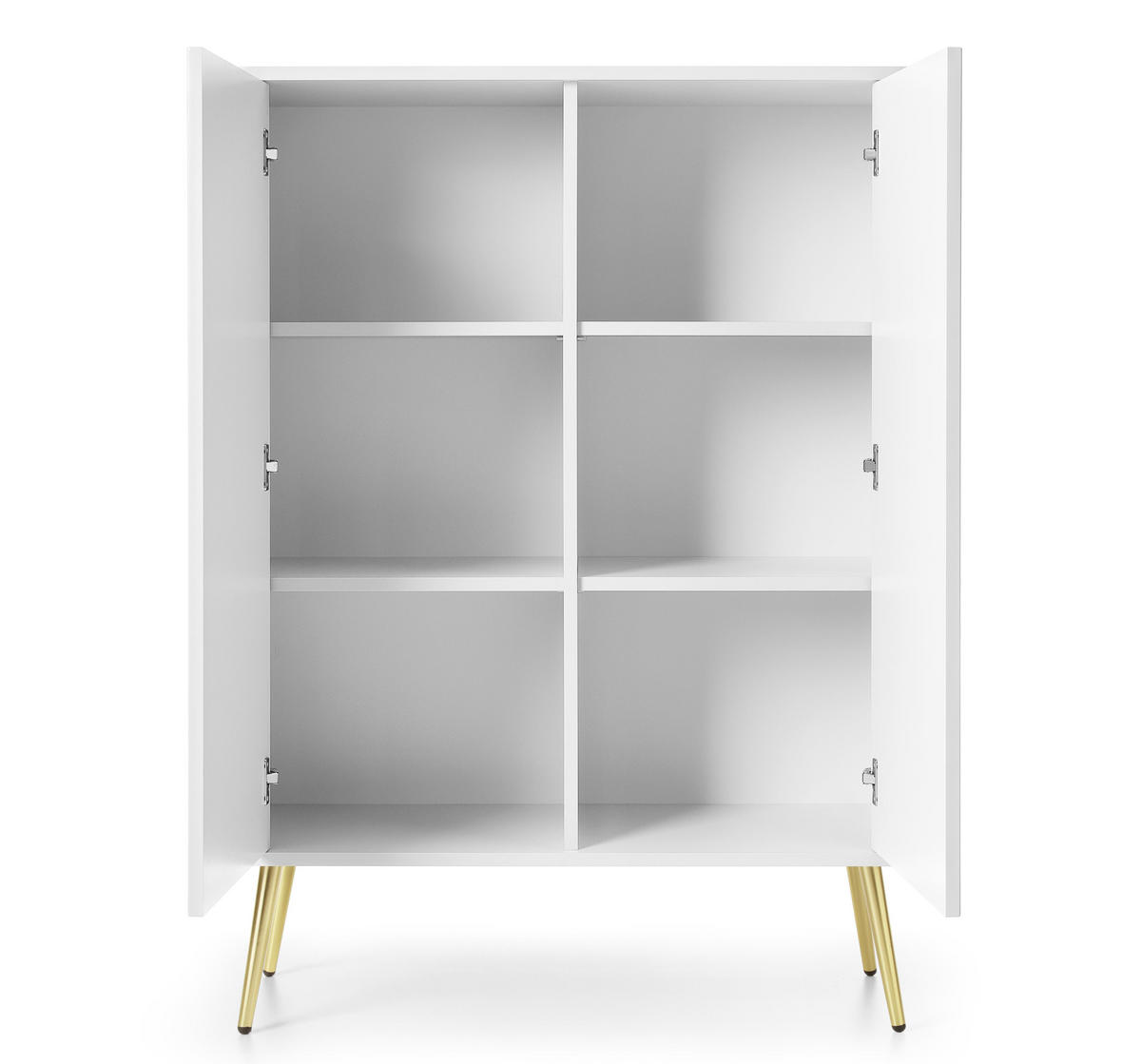 HIGHBOARD Salvia 2T Weiß, Gold 103/129/39 cm – mit geriffelten Fronten und hohen Beinen - Goldfarben/Weiß, Holzwerkstoff/Metall (103/129/39cm) - AX Living