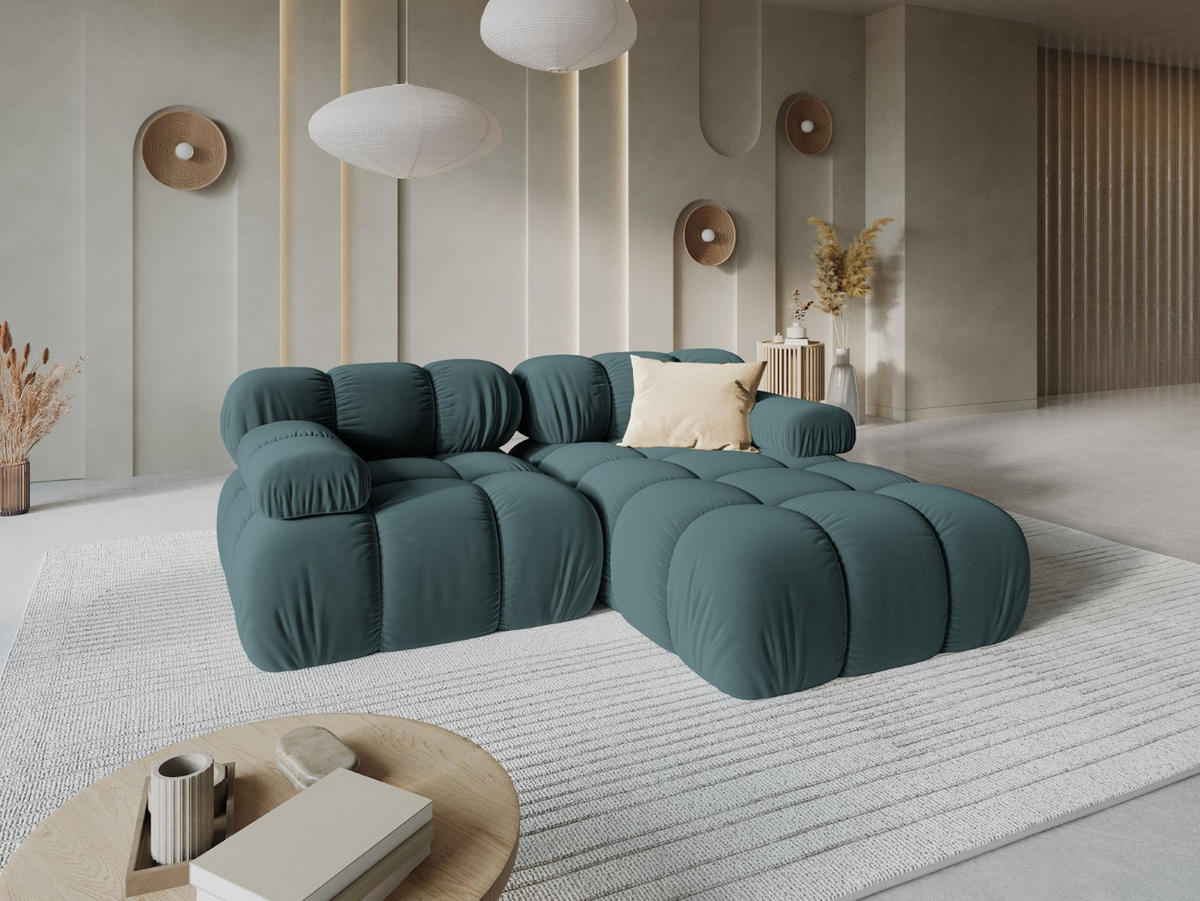 MODULARES-ECKSOFA rechts Bellis aus Samt petrol 3 Sitzplätze - Petrol, Textil (157/191cm) - Micadoni