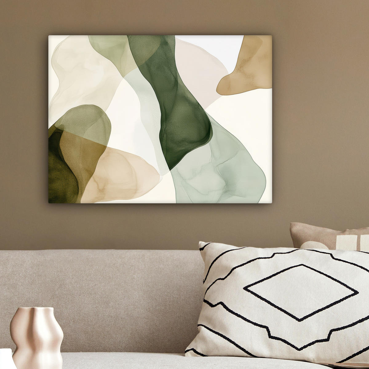 LEINWANDBILD Japandi - Abstrakt - Grün 40x30 cm - Salbeigrün, Textil (40/30cm) - MuchoWow