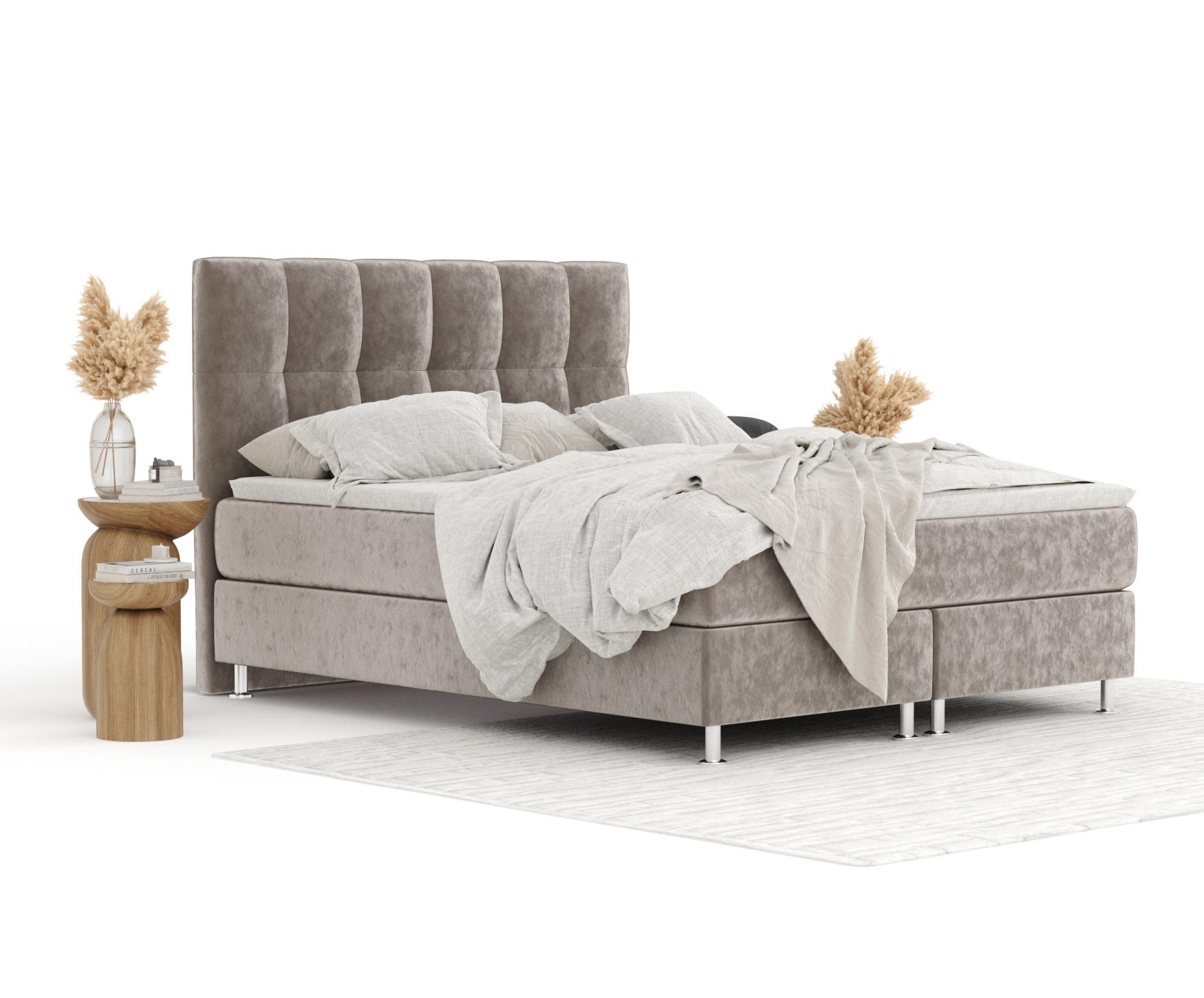 BOXSPRINGBETT Elisio Taupe 180/200 cm mit Latex-Topper - Taupe/Silberfarben, Holz/Holzwerkstoff (180/200cm) - Maison de Reve