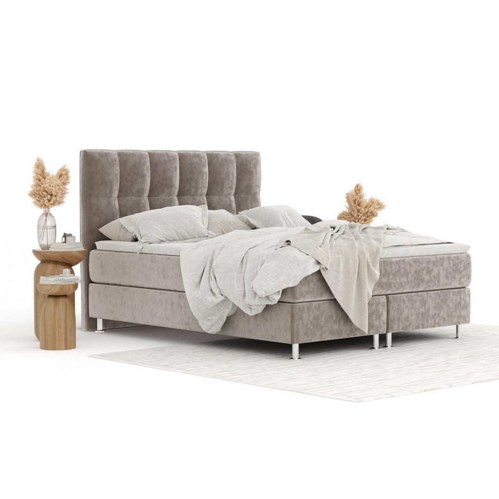 Thumbnail - Maison de Reve Boxspringbett, Taupe, Textil, Buche, Kiefer, H3, Höhe ca. 21 cm, 160x200 cm, Oeko-Tex® Standard 100, FSC ...