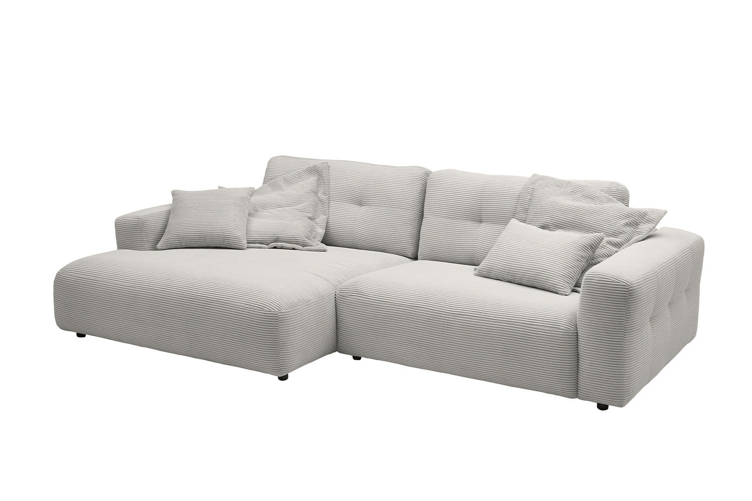 ECKSOFA XL MIKA Hellgrau Cord - Hellgrau/Schwarz, Kunststoff/Textil (296/167cm) - KAWOLA