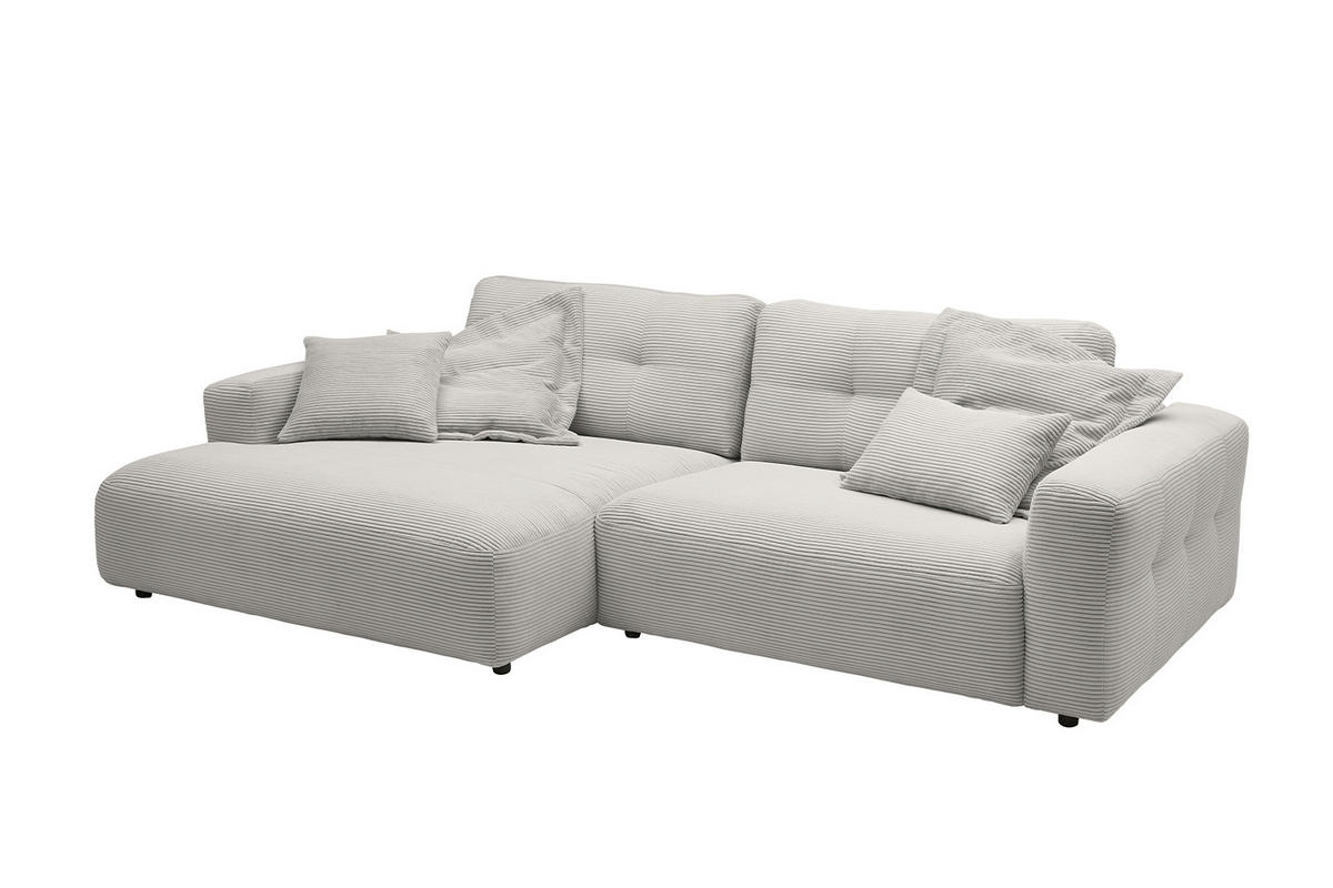 ECKSOFA XL MIKA Hellgrau Cord - Hellgrau/Schwarz, Kunststoff/Textil (296/167cm) - KAWOLA