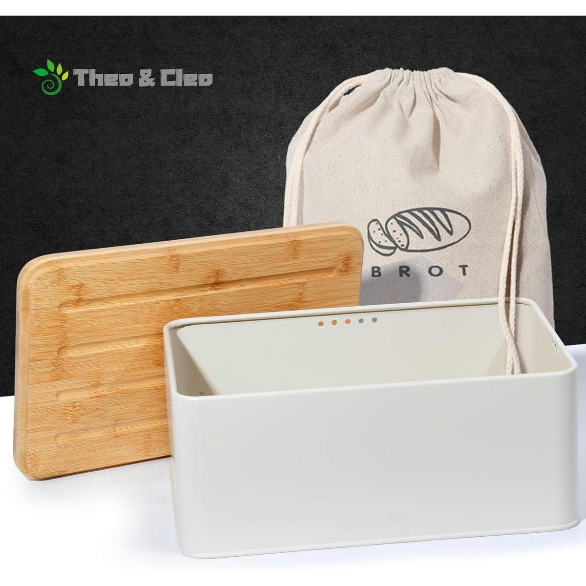 BROTKASTEN mit Schneidebrett und Brotbeutel Beige 33x21x15cm - Creme, Naturmaterialien (21/15/33cm)