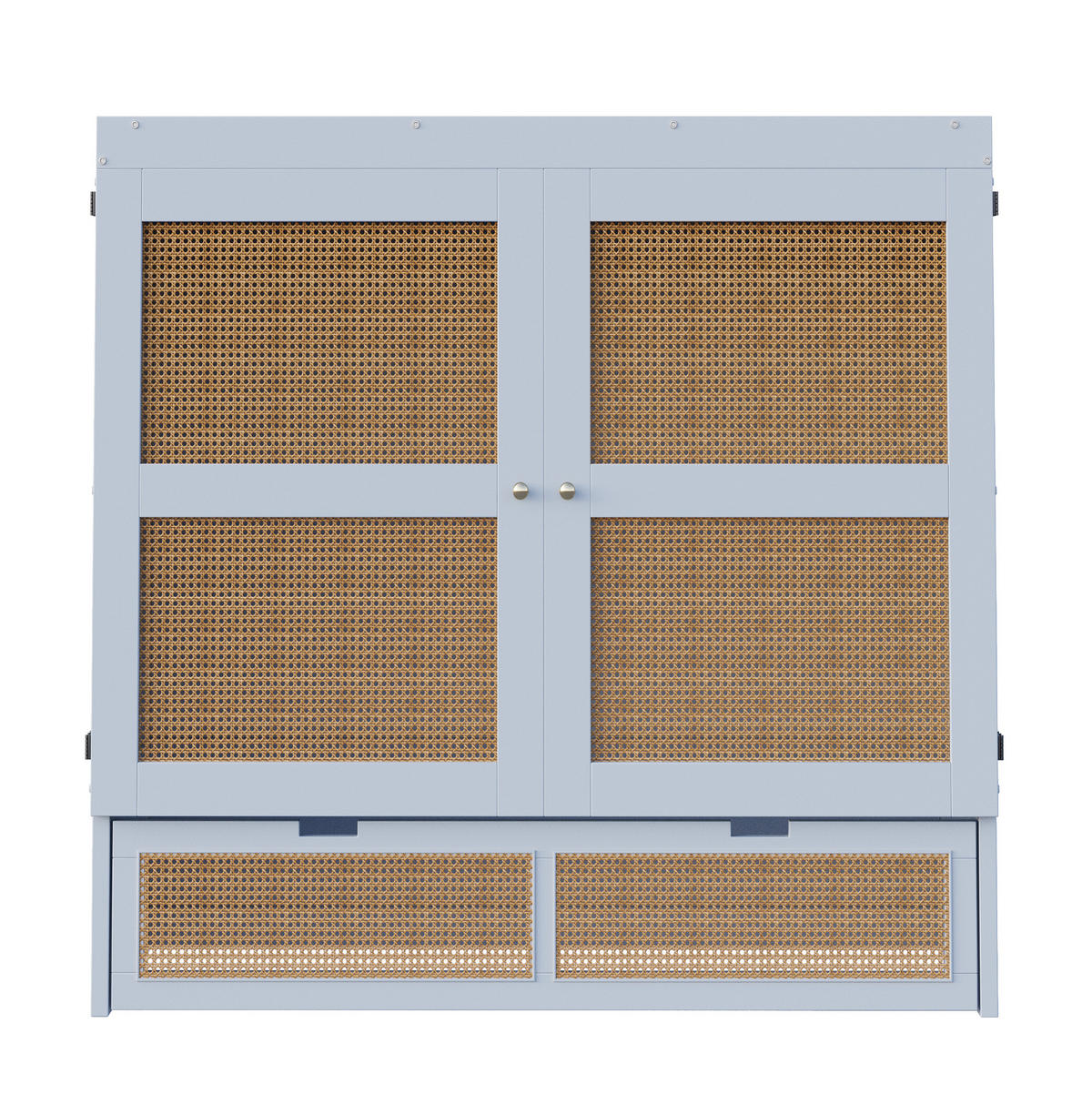 BETT 140/200 cm in Grau mit Rattan-Optik und Stauraumschubladen - Grau, Holz (140/200cm) - Flora Grace