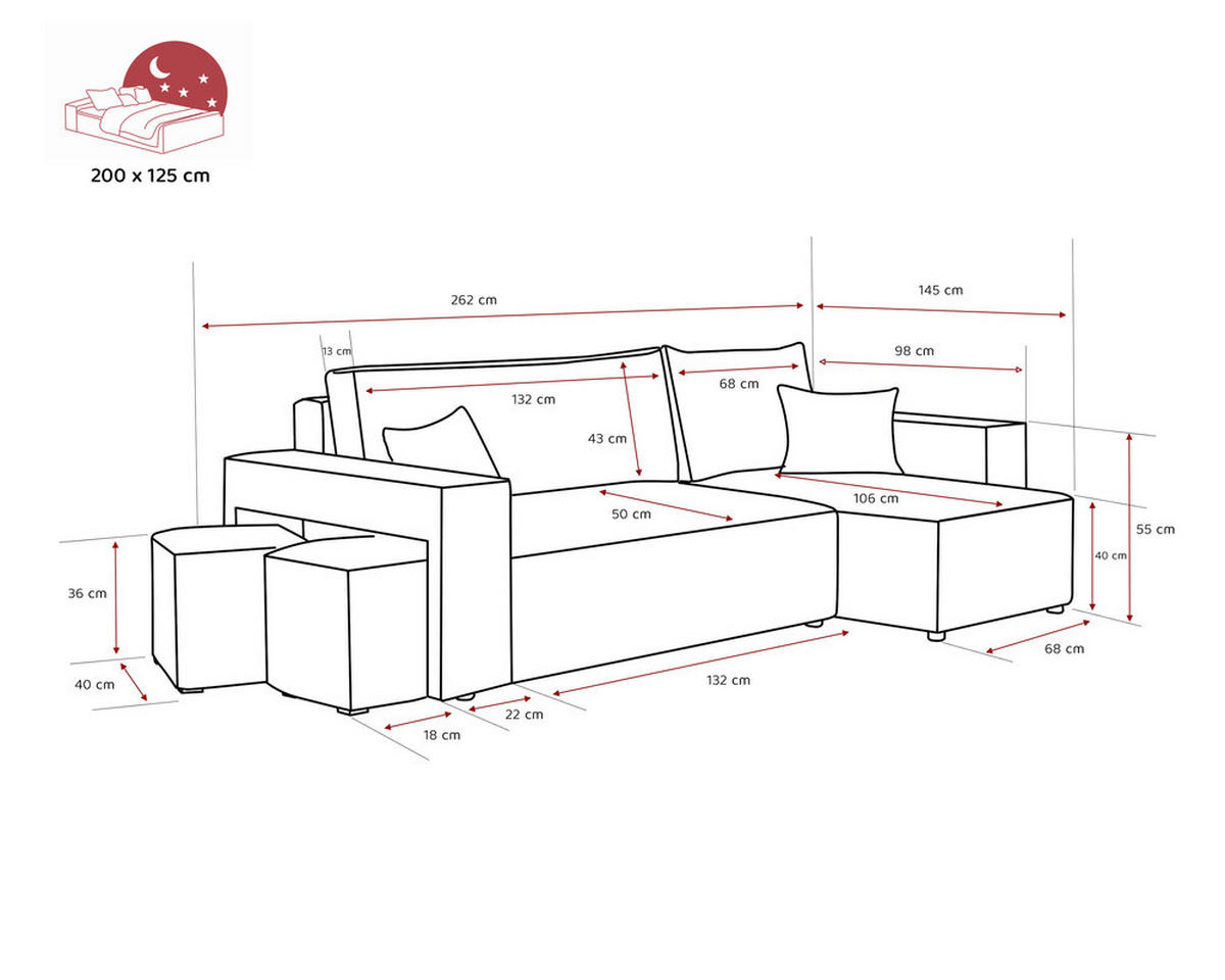 ECKSOFA PARIS mit Schlaffunktion und Bettkasten, Stoff Hellgrau - Hellgrau, Kunststoff/Textil (244/145cm) - Idohome