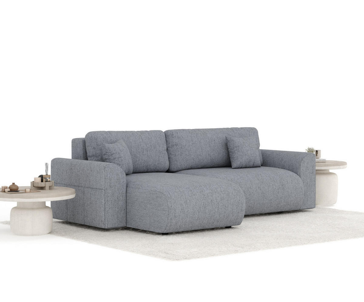 ECKSOFA MIT SCHLAFFUNKTION Bodega Grau Webstoff - Schwarz/Grau, Holz/Holzwerkstoff (235/138cm) - Maison de Reve