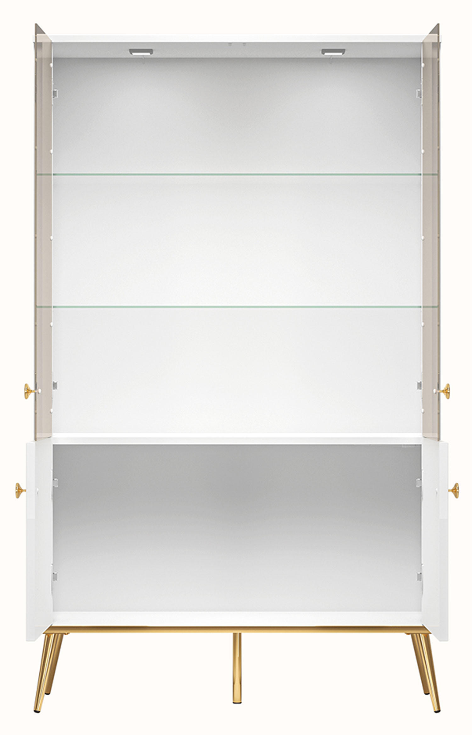 STAURAUMVITRINE Goldin weiß / weiß hochglanz / gold 92 / 40 / 152cm - Weiß Hochglanz/Weiß, Holz/Holzwerkstoff (92/152/40cm) - Feldmann-Wohnen