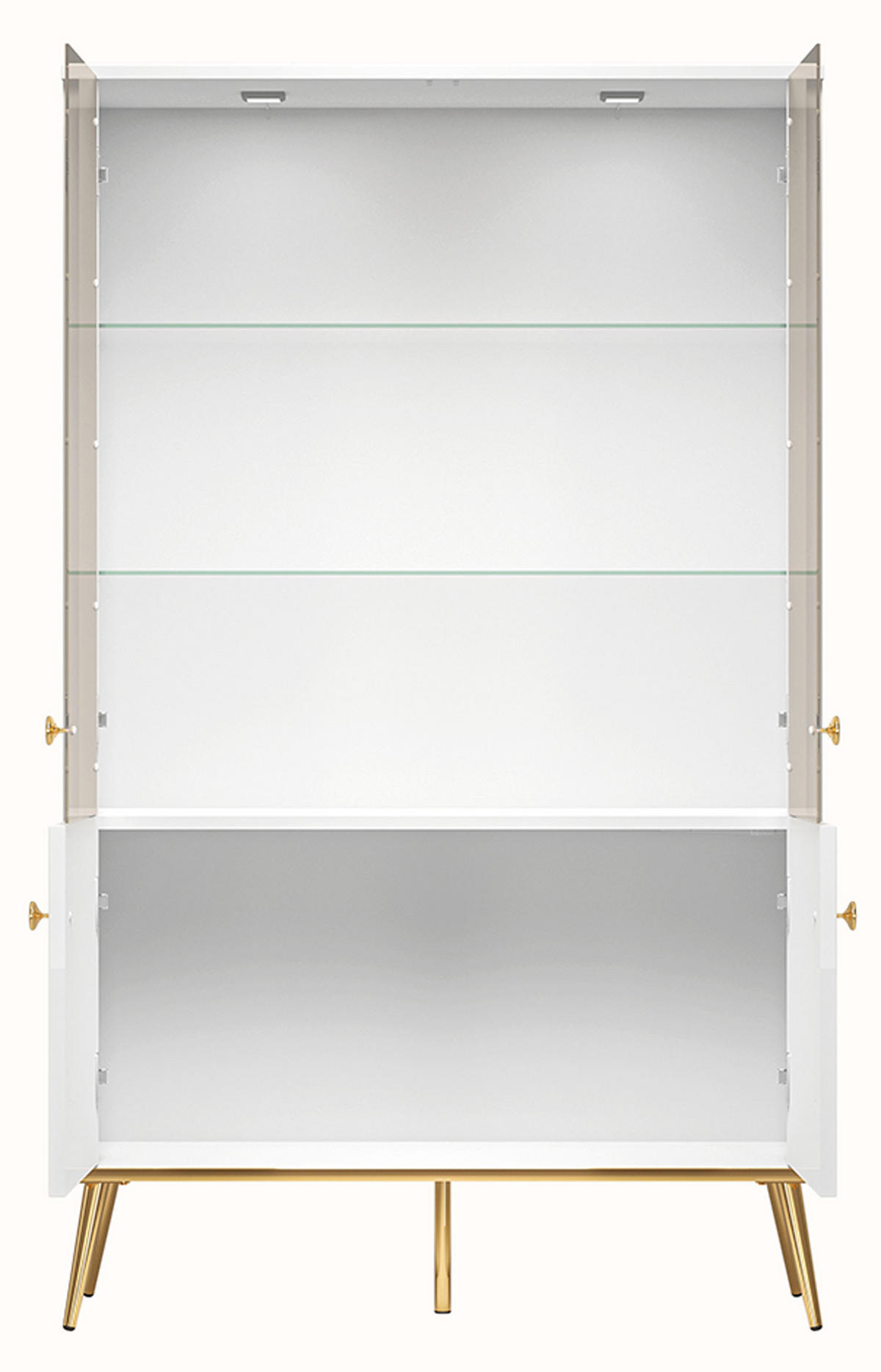 STAURAUMVITRINE Goldin weiß / weiß hochglanz / gold 92 / 40 / 152cm - Weiß Hochglanz/Weiß, Holz/Holzwerkstoff (92/152/40cm) - Feldmann-Wohnen