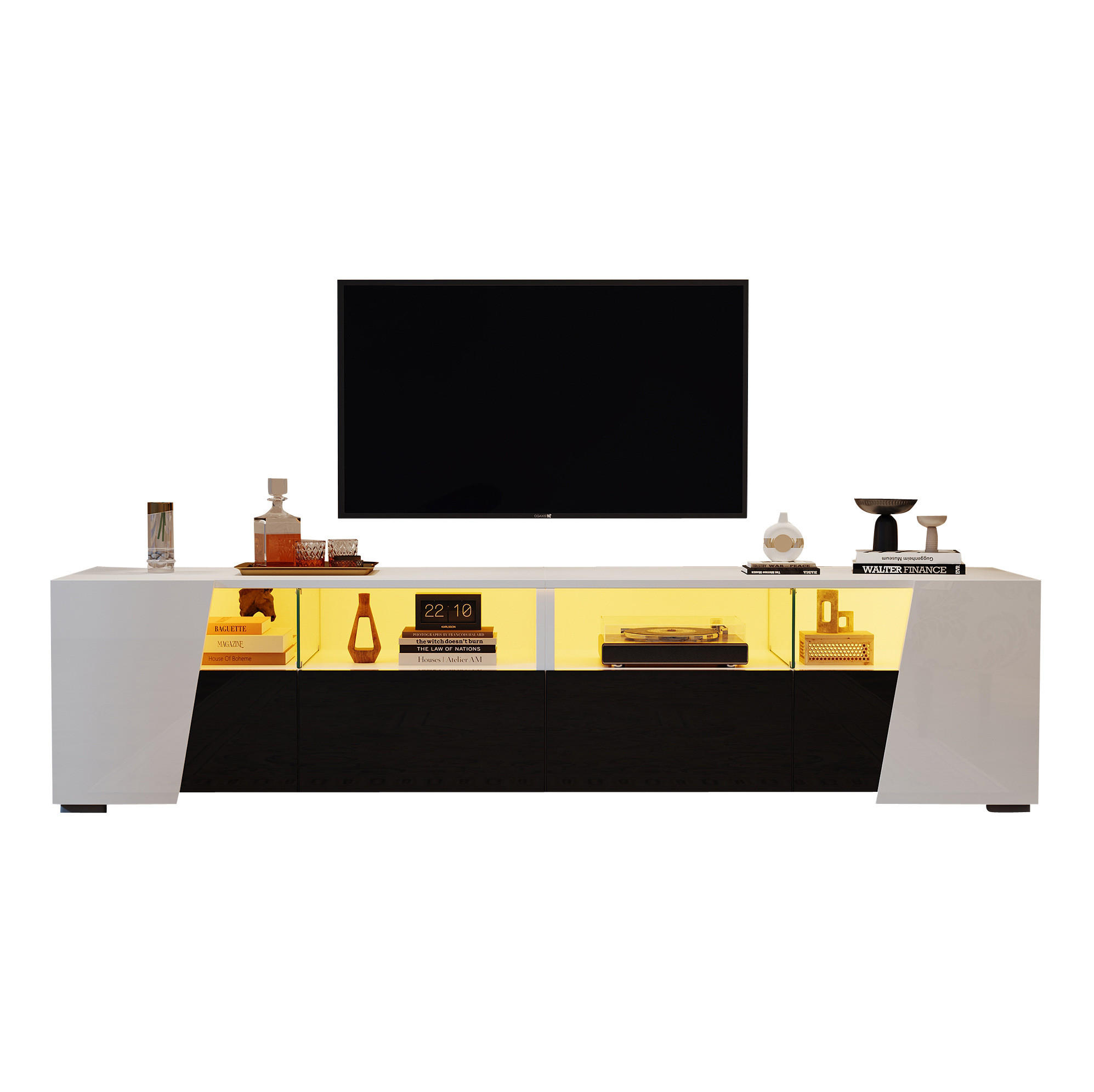 TV-ELEMENT mit LED 180 x 38,5 x 45 cm Hochglanz Schwarz/Weiß - Weiß, Glas (38.5/45/180cm) - Beauniv