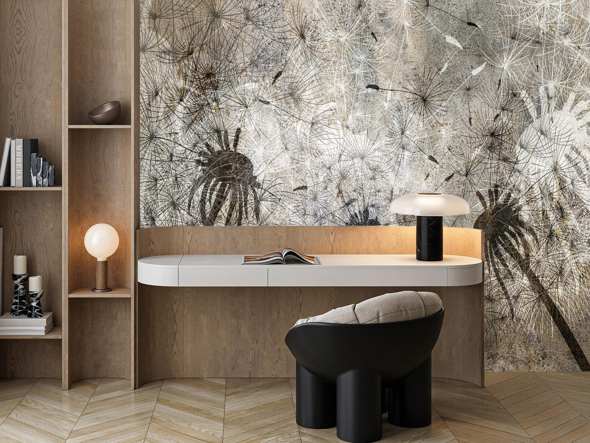 FOTOTAPETE Pusteblumen Beton Retro Stil 250x175 - Beige/Braun, Papier (250/175cm) - Muralo