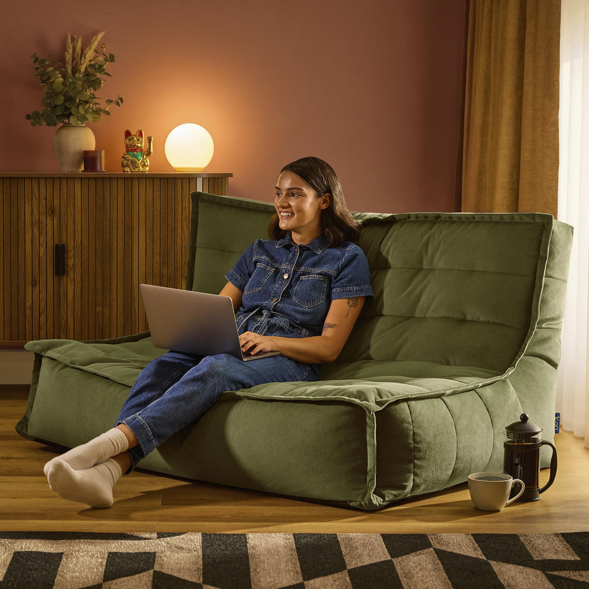 SITZSACK Sofa Skandi, Samt - Dunkelgrün, Textil (140/72/100cm) - icon