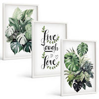BILDER SET 3er Set - 40x60 cm Weißer Rahmen - Blattpflanzen leben, lachen, lieben - Weiß, Kunststoff (40/60cm) - TULUP