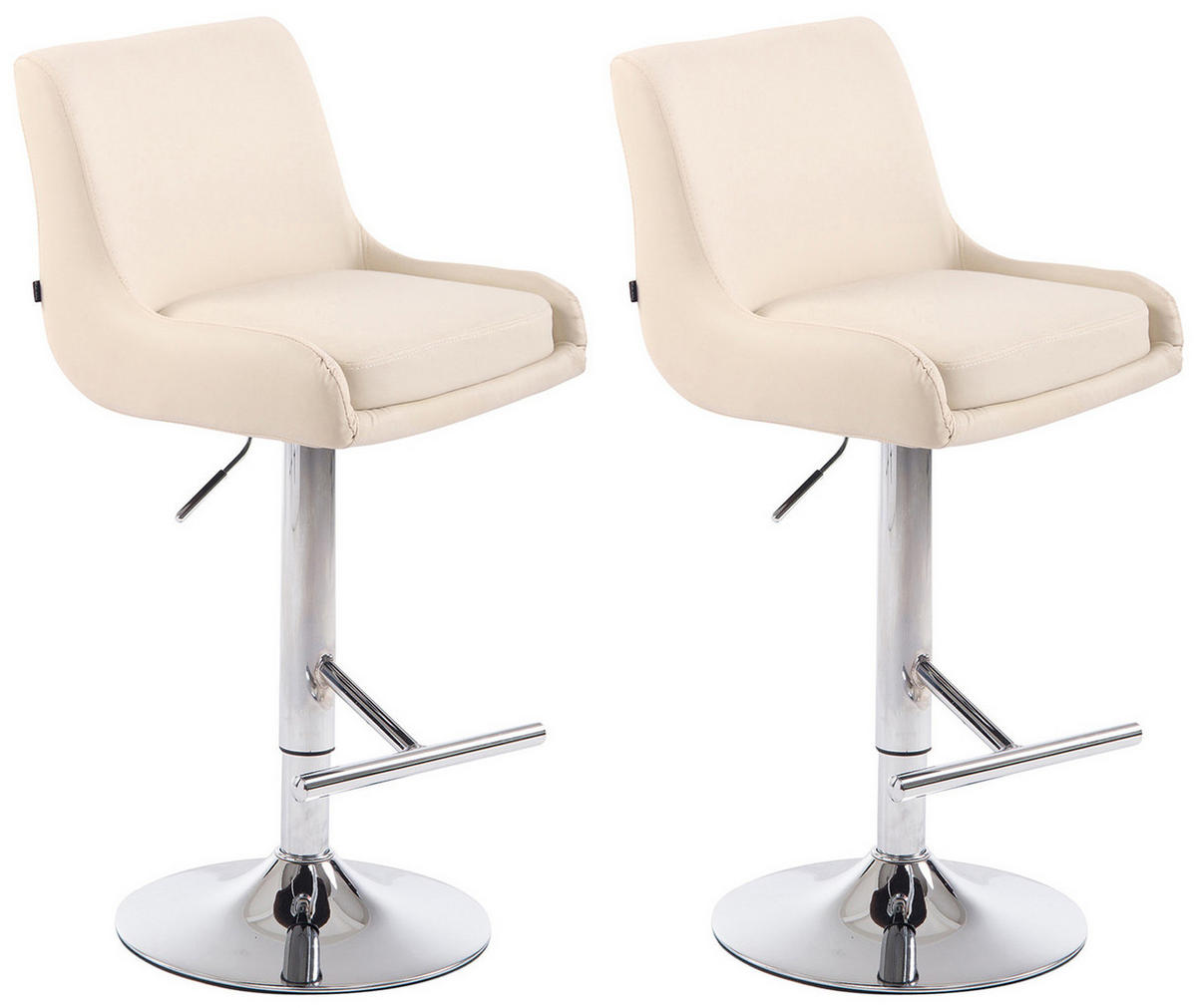 BARHOCKER Cludo, 2er Set, Gestell Metall in Chromoptik, Kunstleder Creme - Chromfarben/Creme, Kunststoff/Textil (43/100/50cm) - TPFLiving