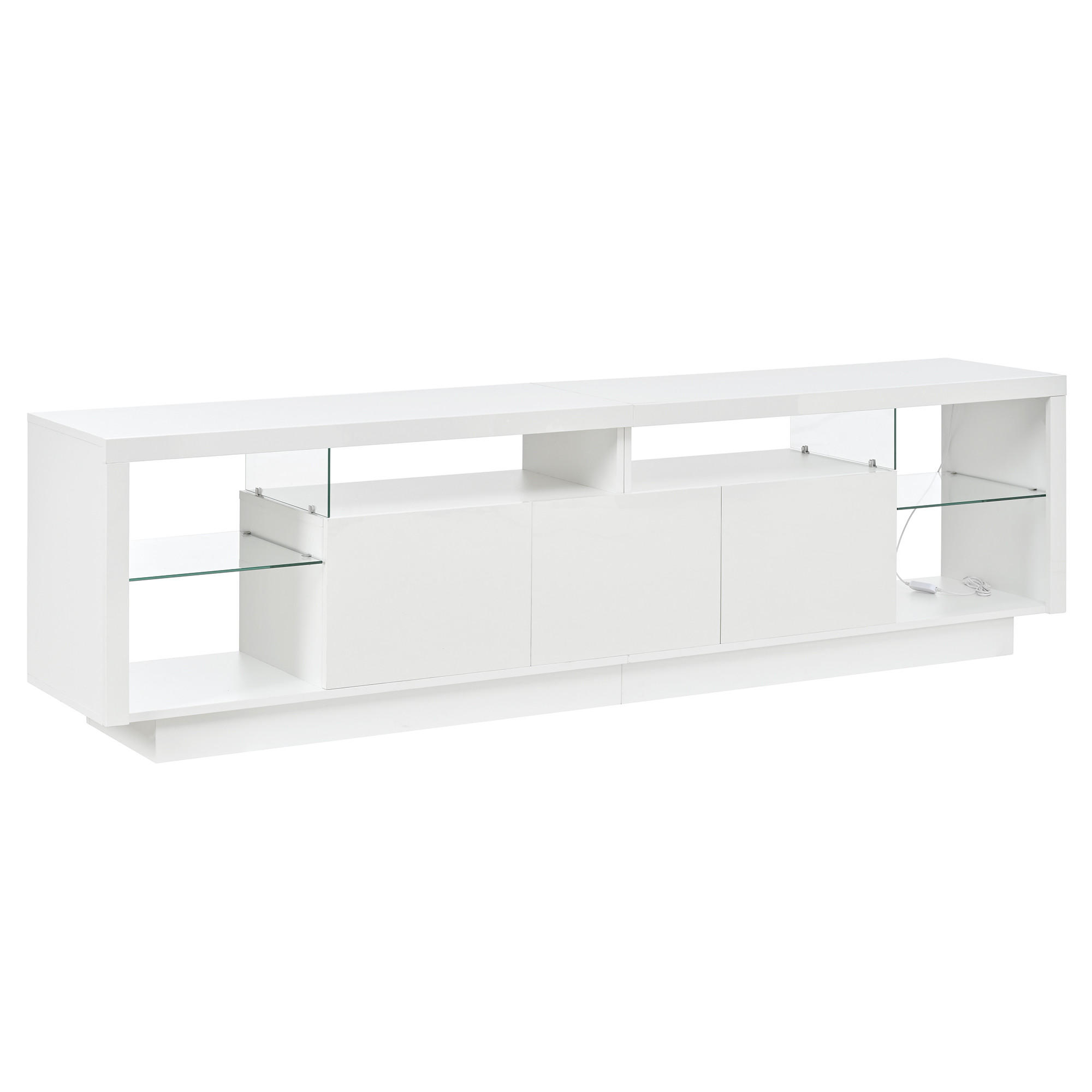 TV-SCHRANK 200/38/55 cm Weiß Hochglanz mit LED-App und 3 Türen - Weiß, Holzwerkstoff (200/55/38cm) - Oxeza