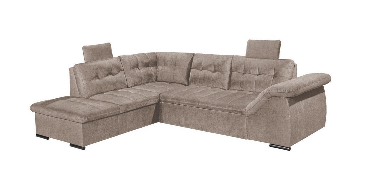 ECKSOFA mit Schlaffunktion und Bettkasten, verstellbare Armlehnen - Sandfarben, Textil (217/283cm) - ed exciting design