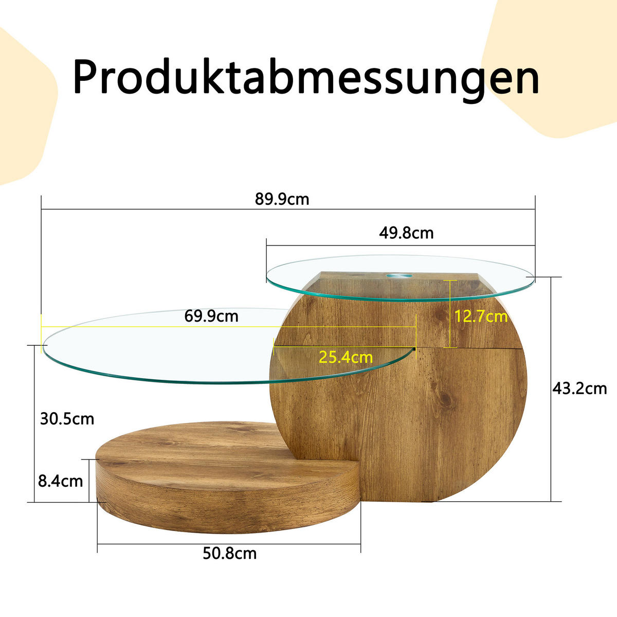 COUCHTISCH 70/70/50 cm mit mehrstufigen Ablageflächen und gehärteter Glasplatte, Transparent/Holz - Klar, Holzwerkstoff (69.8/69.8/49.8cm) - Redom