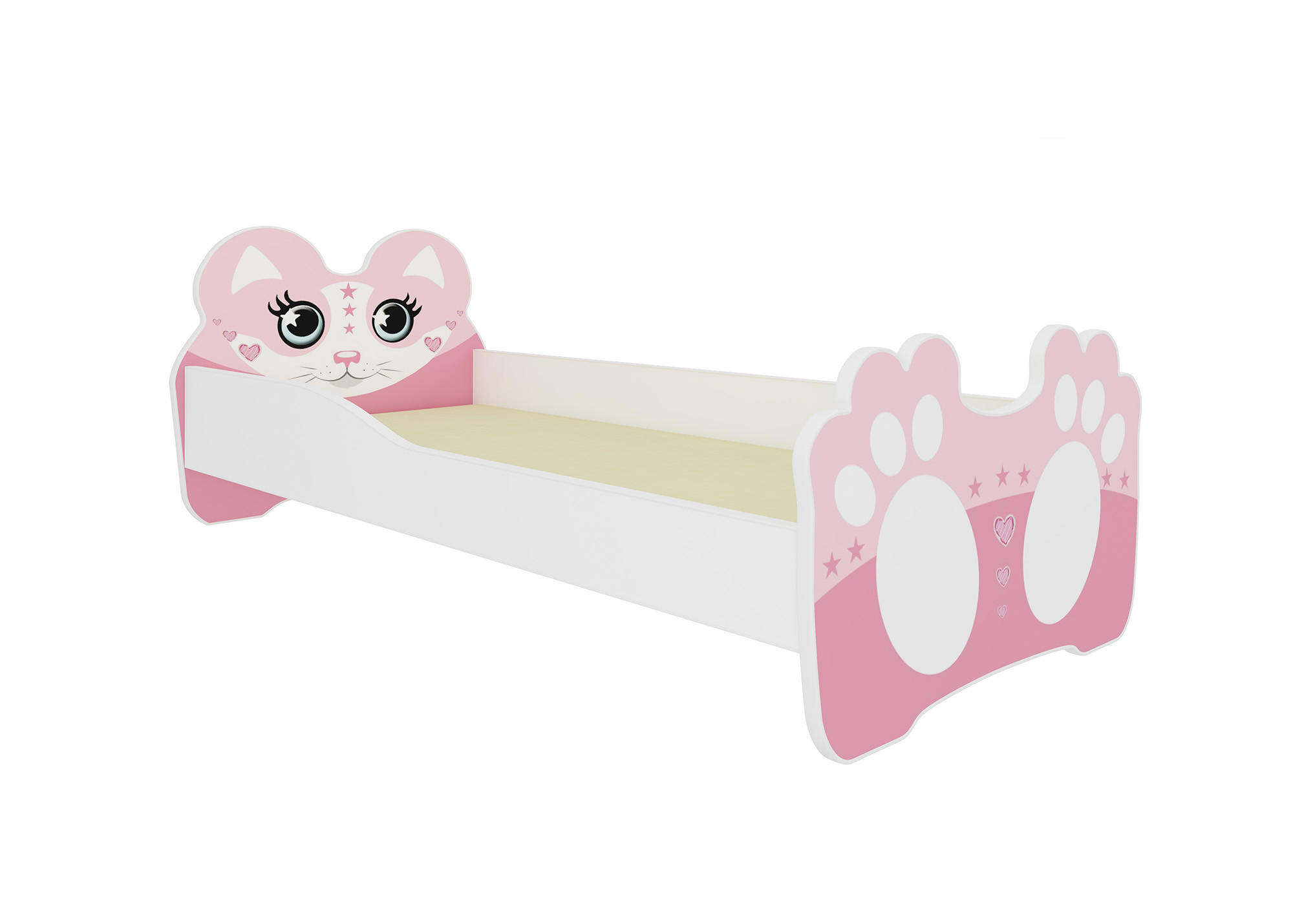 KINDERBETT Bear weiß / Motiv rosa Katze 88 / 164 / 63cm - Hellrosa/Weiß, Holz/Holzwerkstoff (80/160cm) - Feldmann-Wohnen