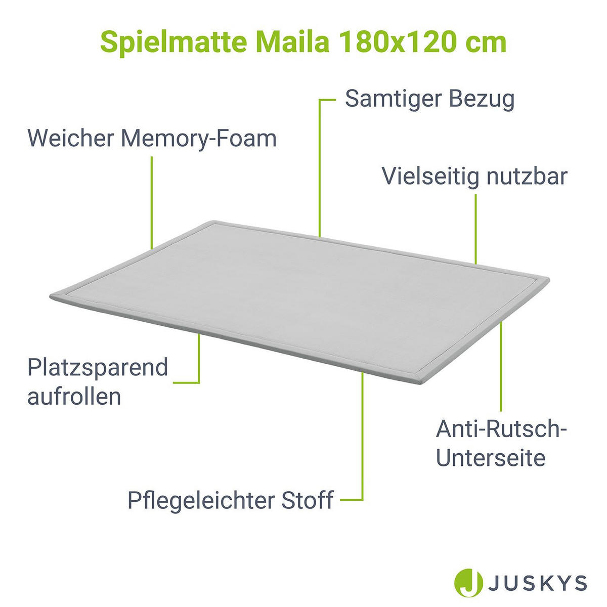 SPIELMATTE Maila grau 180 x 120 cm - Grau, Textil (120/2/180cm) - Juskys