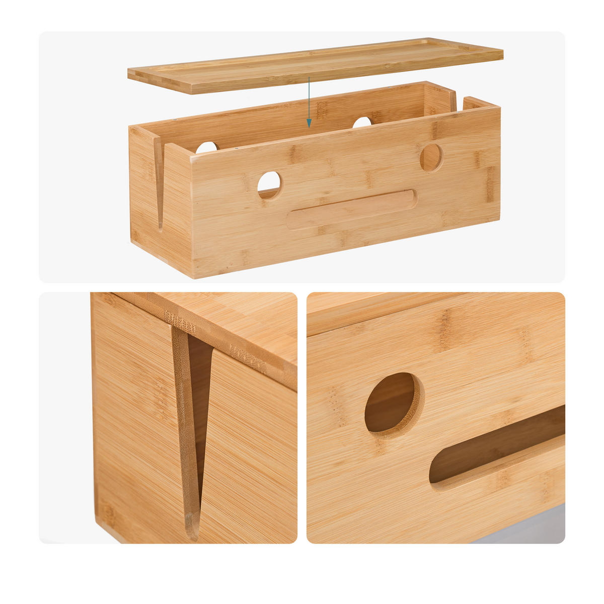 KABELBOX Natur Bambus 15,5x42x16 cm - Hellbraun, Holz (16/42/15.5cm) - Relaxdays