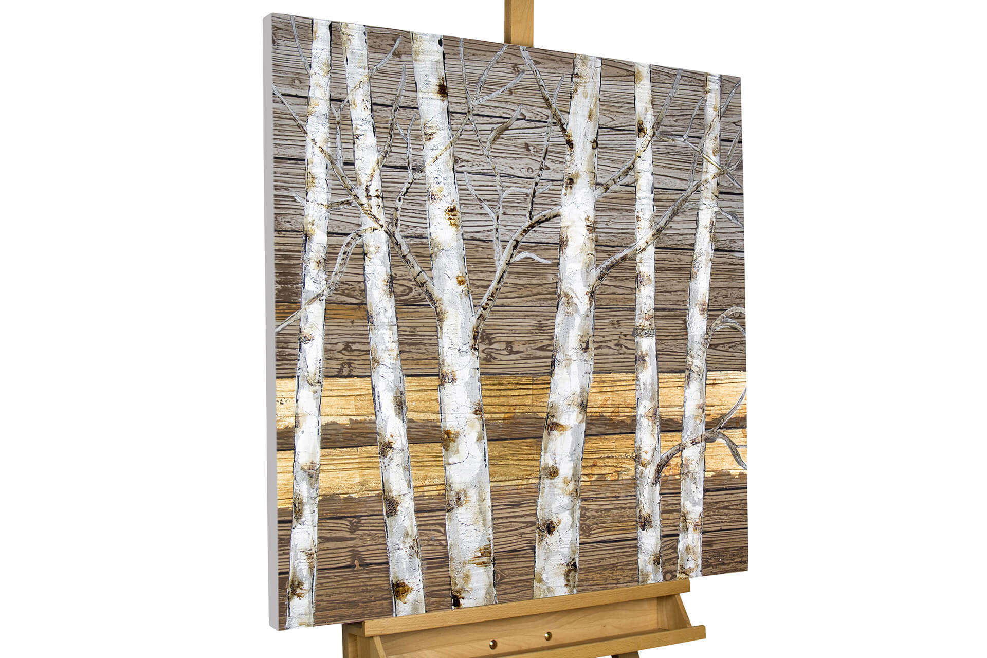 ACRYLBILD HANDGEMALT 80/80 cm - Beige/Goldfarben, Holz/Textil (1.6/80cm) - KUNSTLOFT