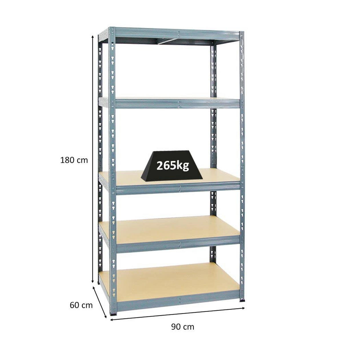 SCHWERLASTREGAL Tiger 180x90x60 cm Fachlast 265 kg Grau - Grau, Metall (90/180/60cm) - PROREGAL