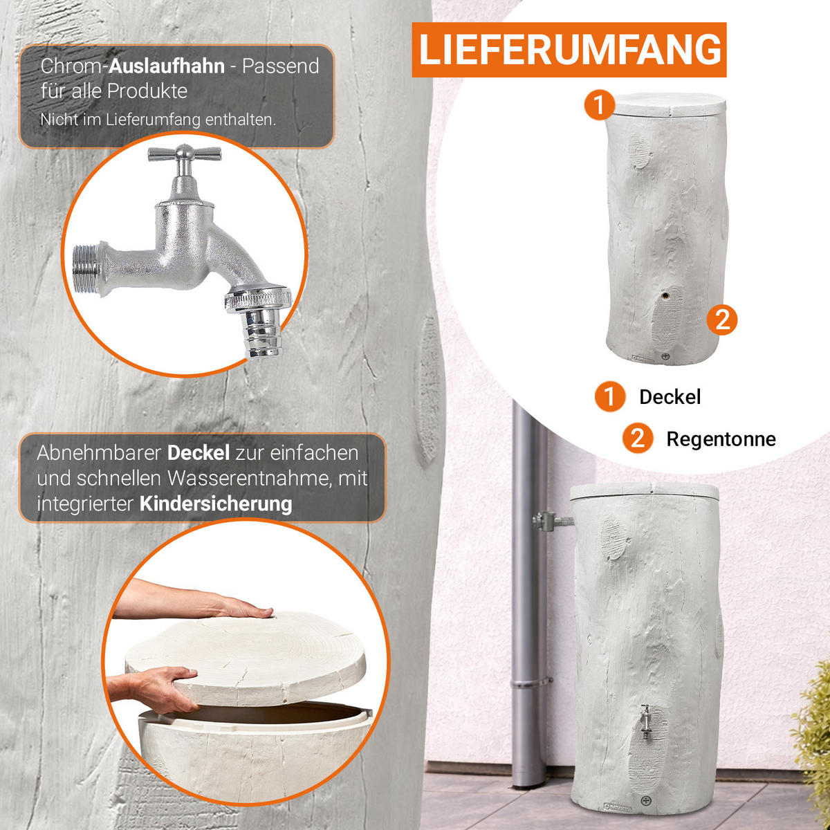 STOCK Regentonne 250 L, grey - Grau, Kunststoff (60/119/60cm) - GARANTIA