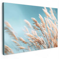 LEINWANDBILD Ziergras - Wind - Hellbraun XXL 150x100 cm - Hellblau, Textil (150/100cm) - MuchoWow