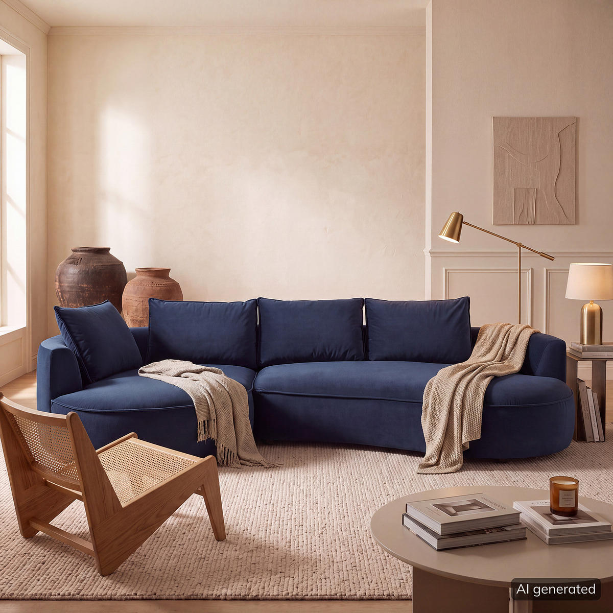 BIGSOFA - Dunkelblau, Naturmaterialien/Kunststoff (322/82/154cm) - home24