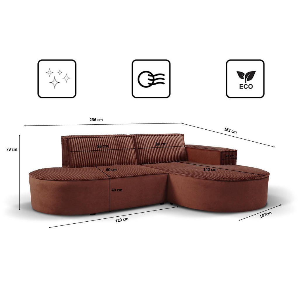 Thumbnail - Kaiser Möbel Ecksofa, Kupfer, Holz, L-Form, 236x165 cm, Wohnzimmer, Sofas & Couches, Wohnlandschaften, Ecksofas