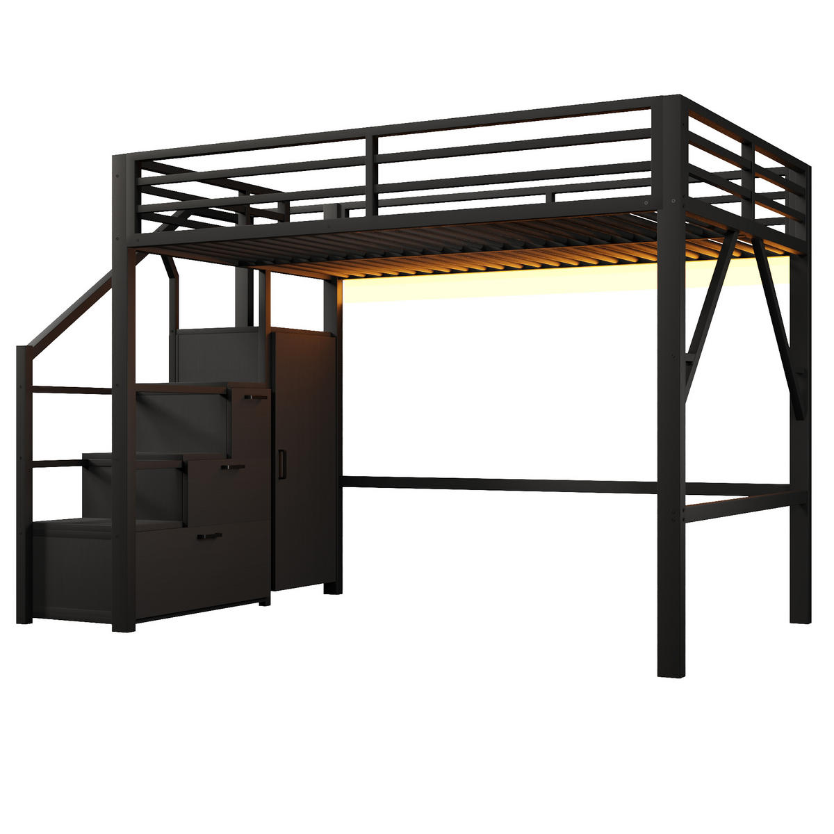 HOCHBETT 140/200 cm DE-32851 mit Staufächern und Kleiderschrank Schwarz - Schwarz, Metall (140/200cm) - ComfortXL