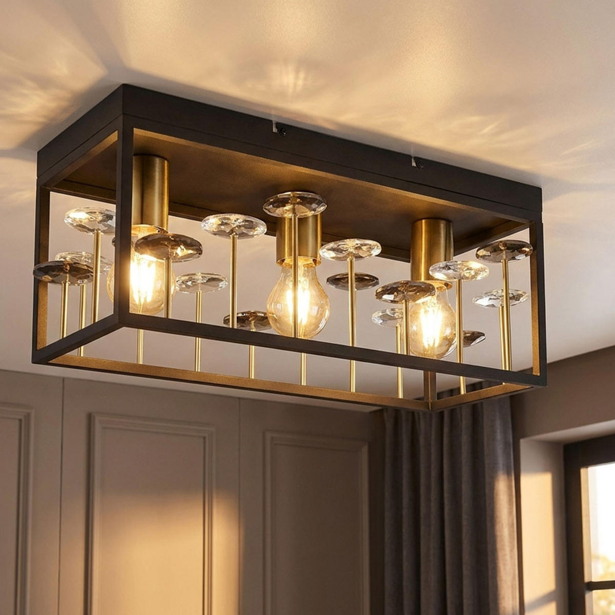 DECKENLEUCHTE LISBON Metall, Kristall, Schwarz Gold - Goldfarben, Metall (45/18/20cm) - Globo Lighting