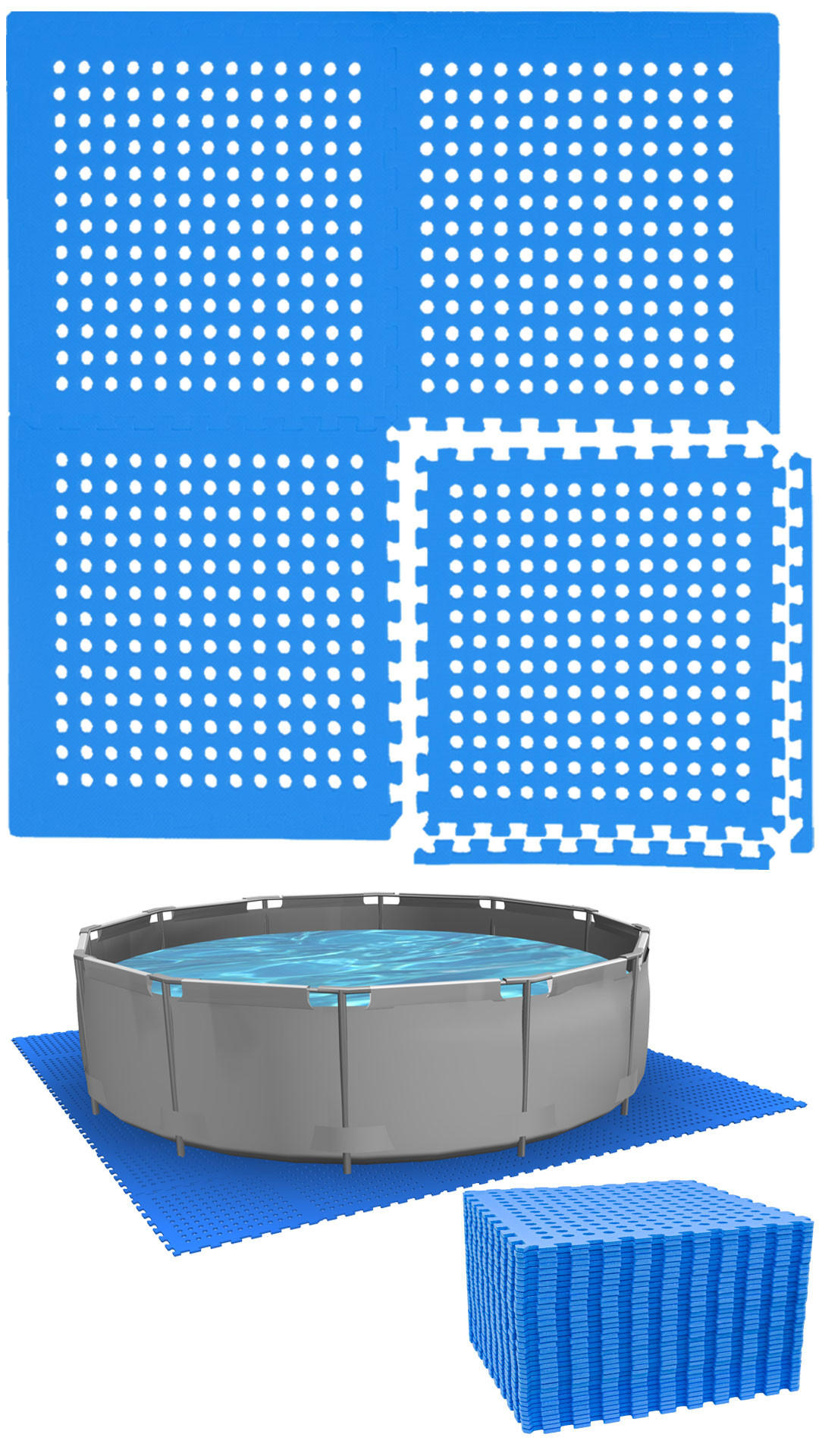 POOLMATTEN für 305 cm Pool - 36 EVA Matten 62 cm Blau - Blau, Kunststoff (62/62cm) - eyepower